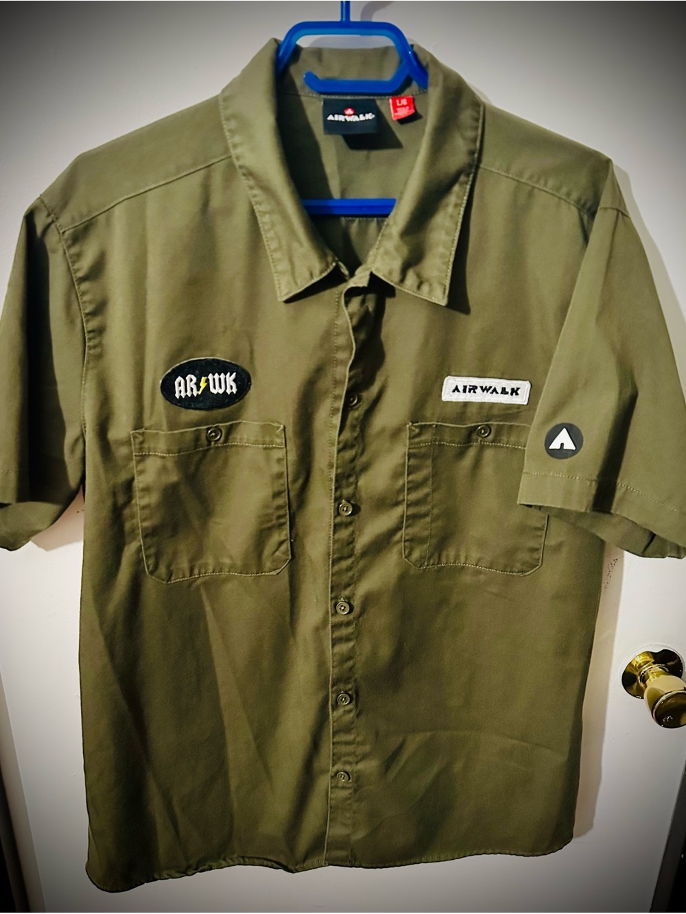 Airwalk Olive Utility Short Sleeve Shirt with Patch Detail
